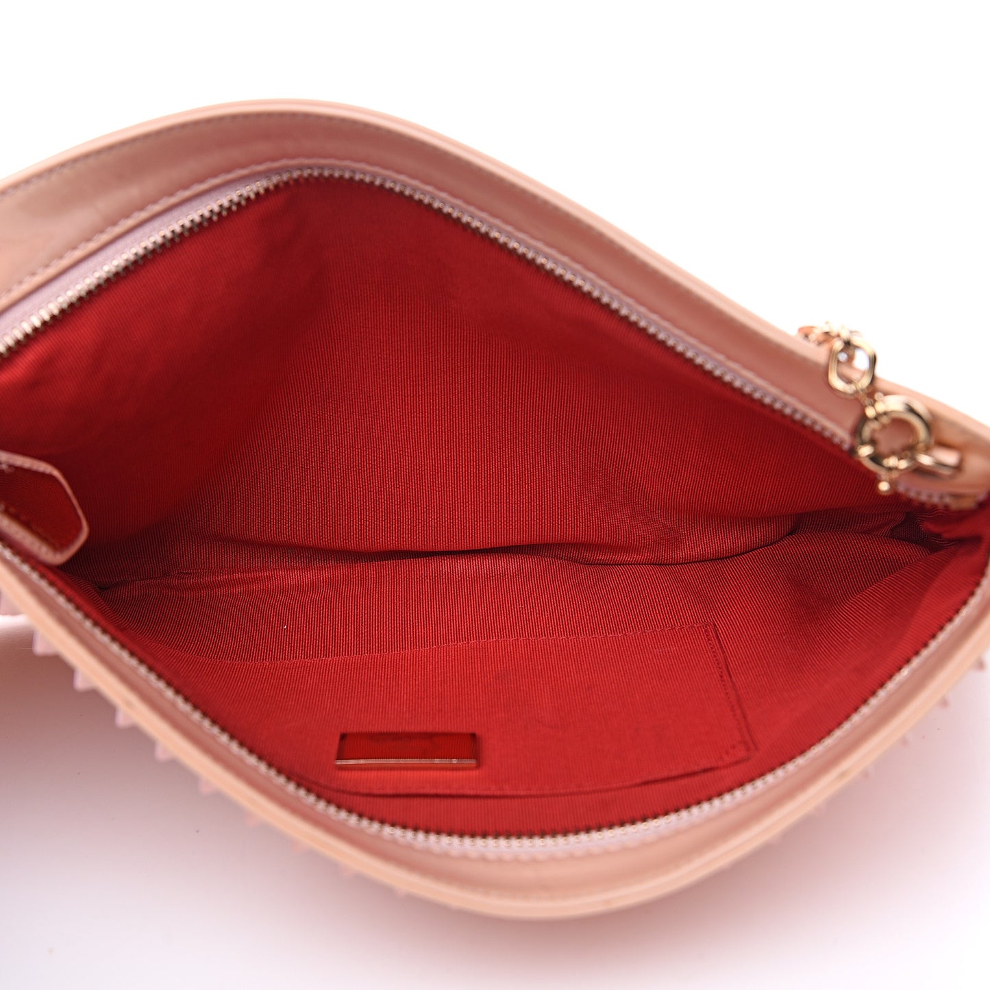 Patent Calfskin Studded Loubiposh Chain Clutch Light Pink