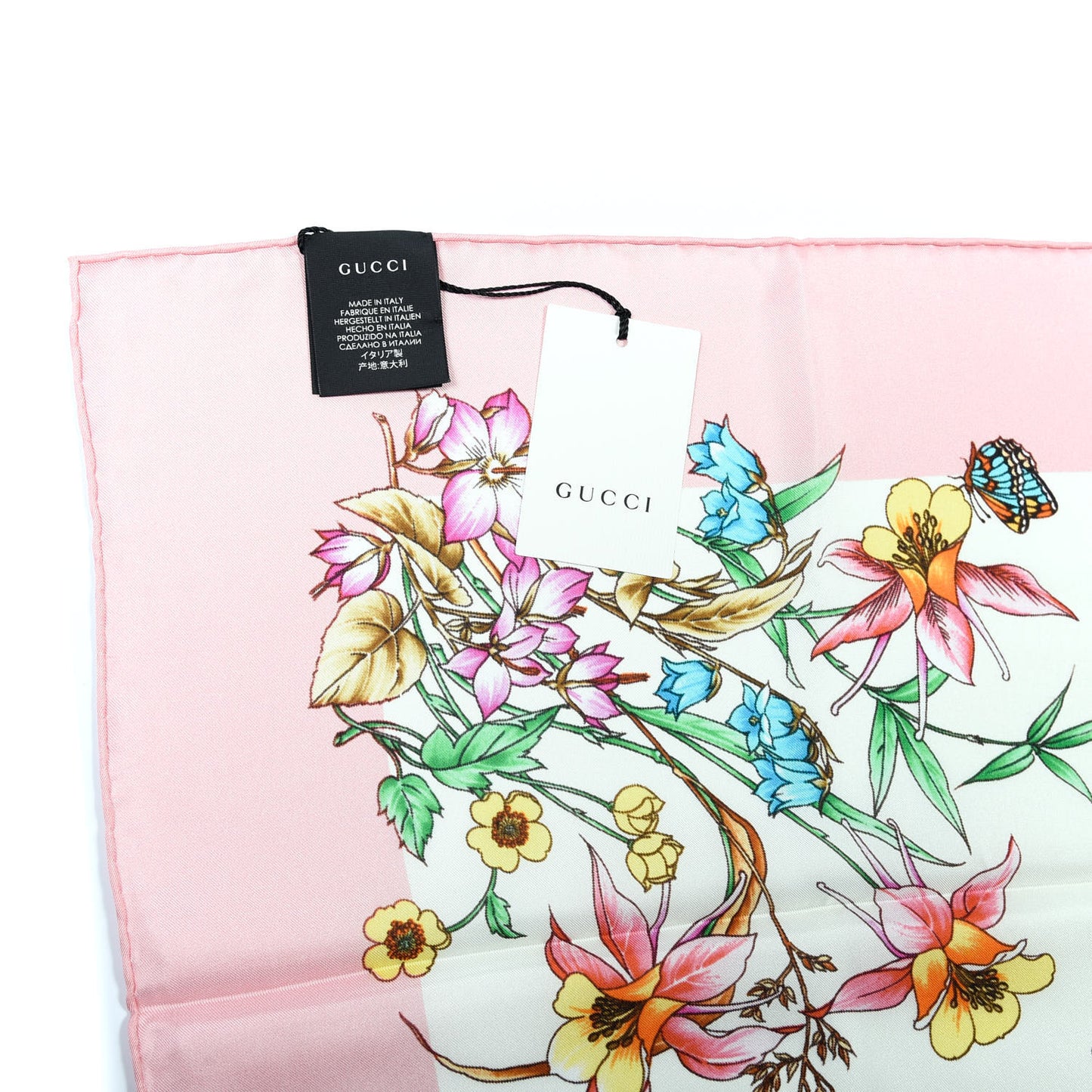 Silk Twill Eighties Bouquet Square Scarf Pink Ivory
