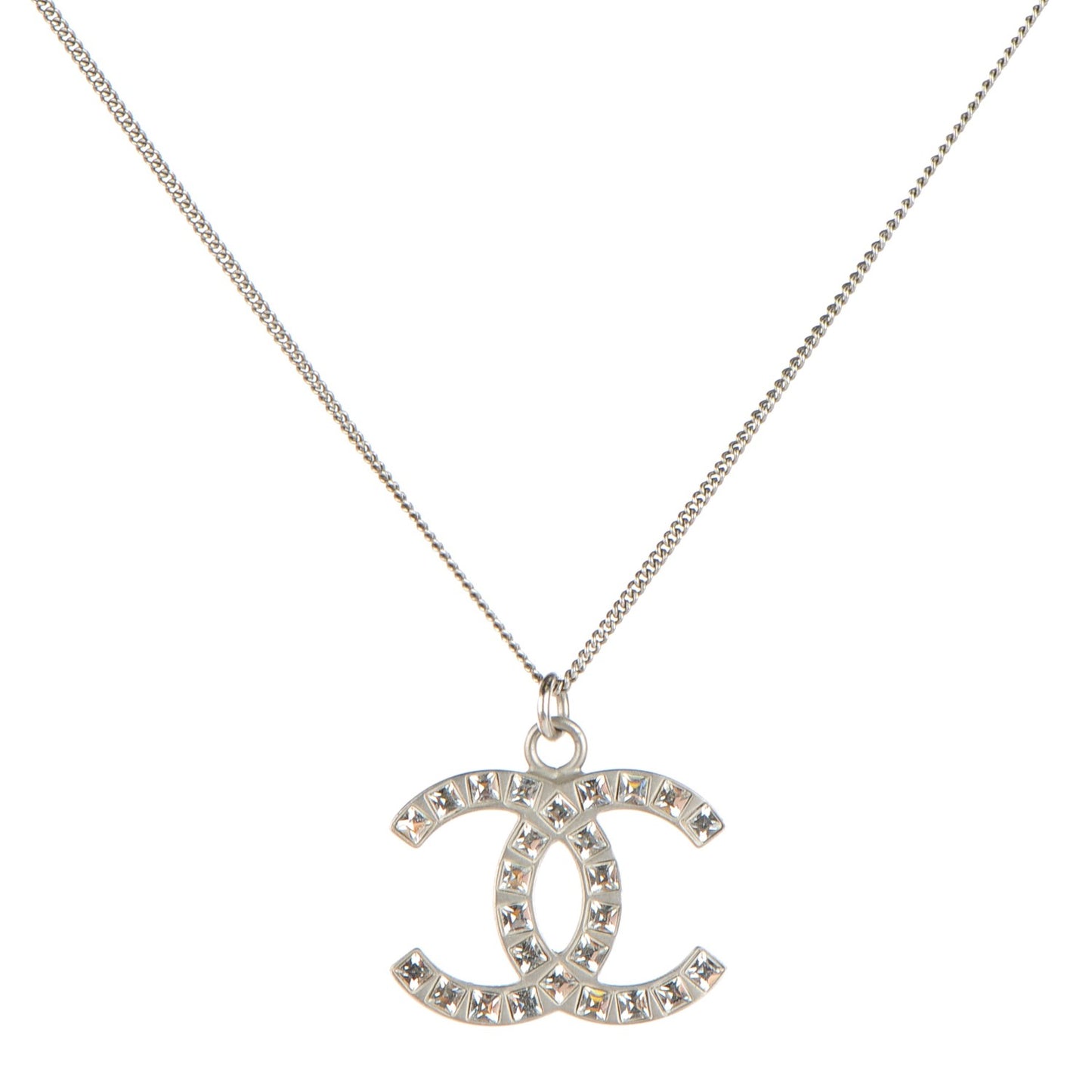 Crystal Baguette CC Necklace Silver