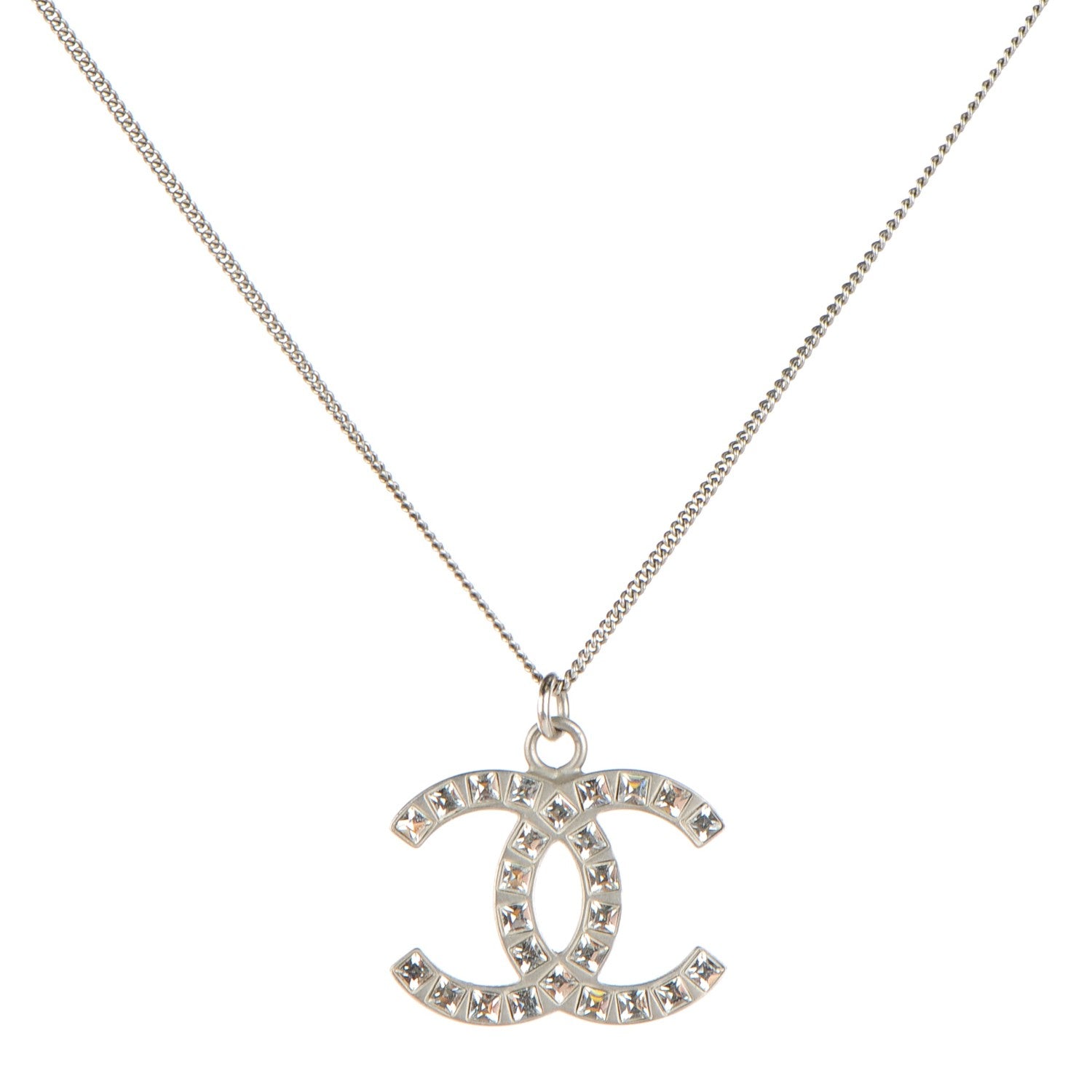 Chanel Crystal Baguette CC Necklace Silver 1 of 4