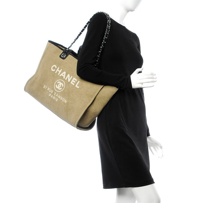 Chanel Canvas Large Deauville Tote Beige Black 3 of 8