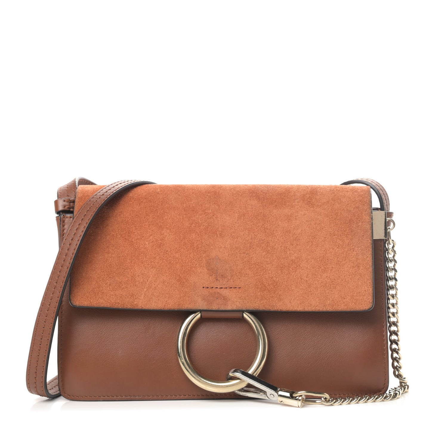 Suede Calfskin Small Faye Shoulder Bag Tobacco