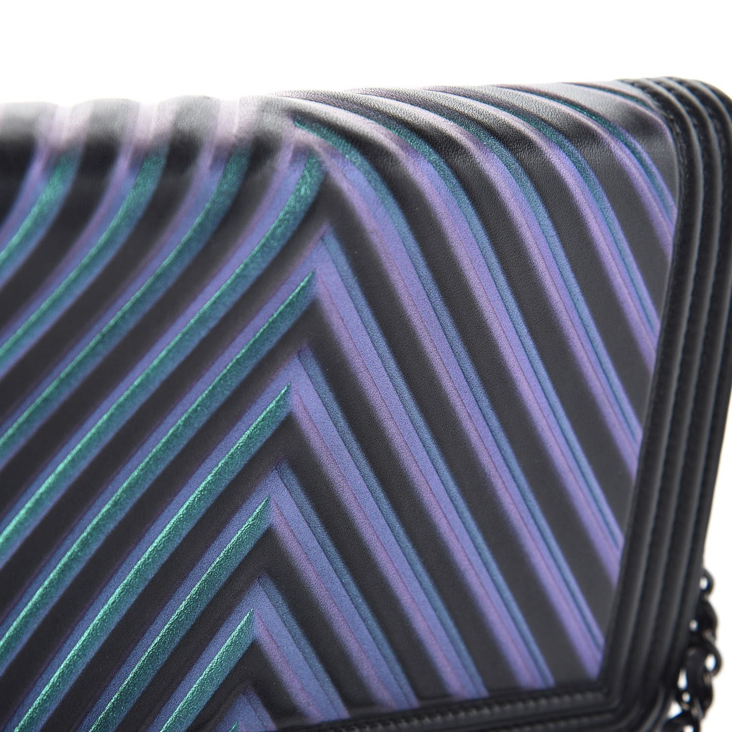 Calfskin Painted Chevron Embossed Boy Wallet On Chain WOC Black