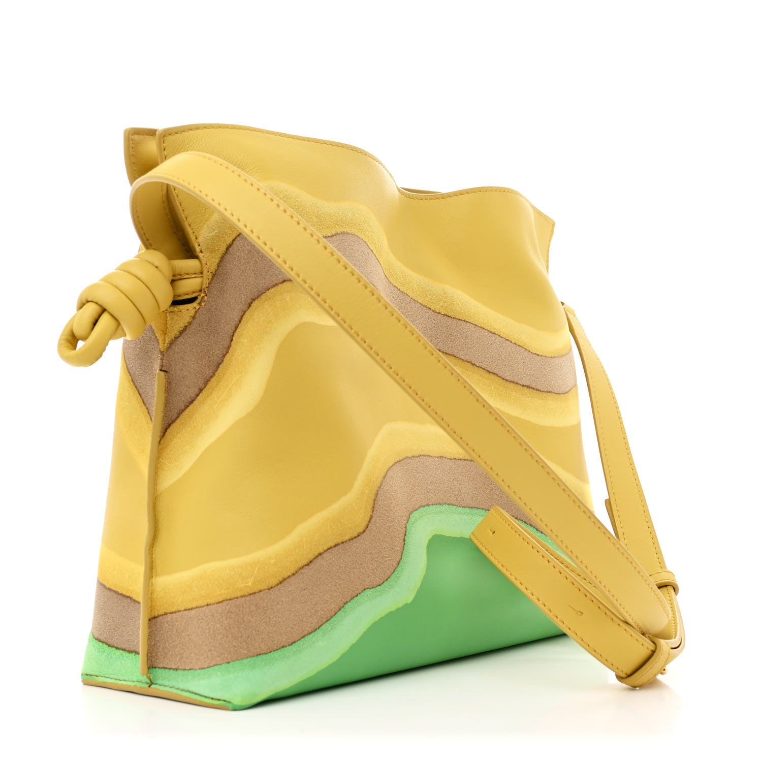 Loewe Nappa Calfskin Suede Medium Flamenco Surplus Knot Clutch Apple Green Pale Yellow 3 of 10