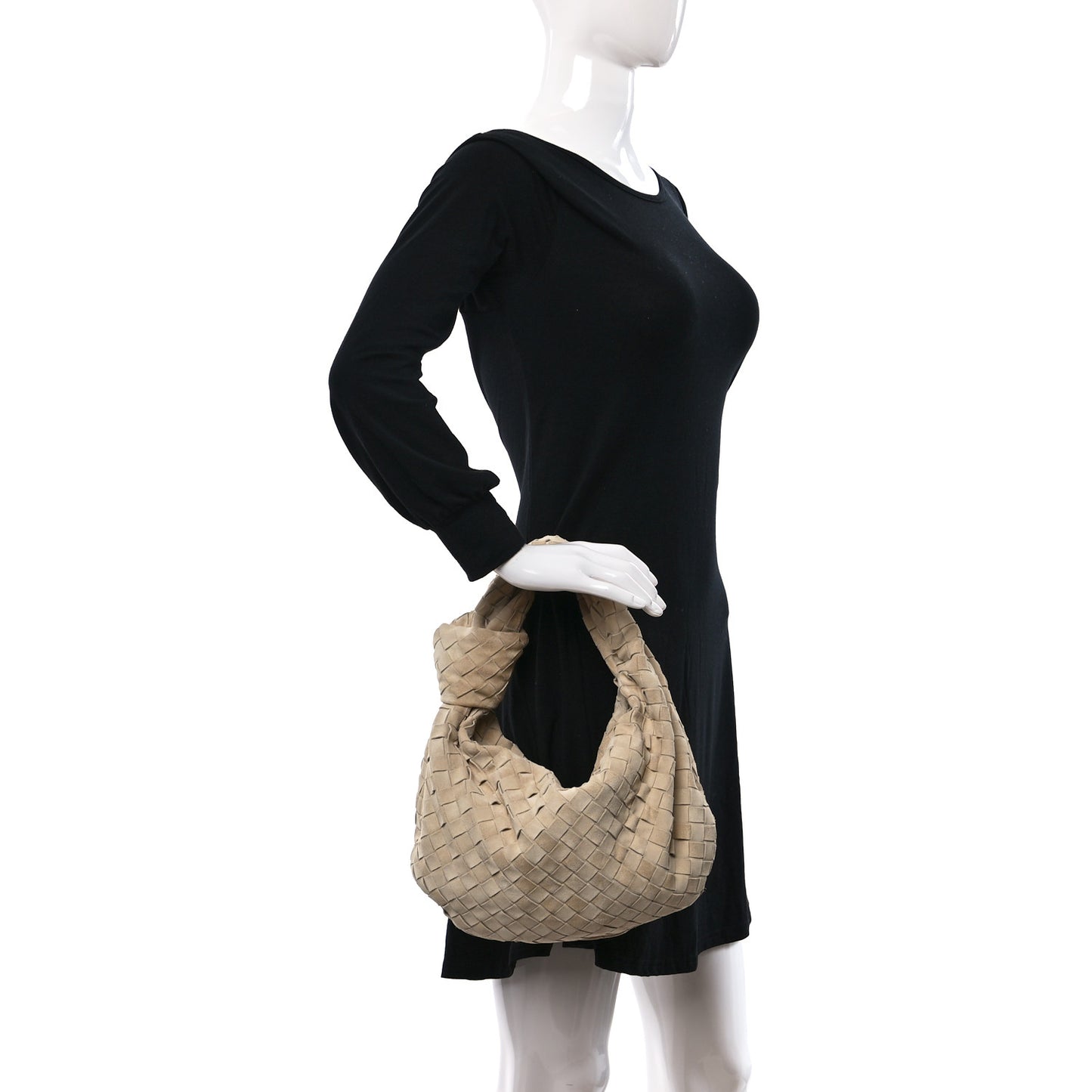 Suede Calfskin Intrecciato Teen Jodie Hobo Taupe