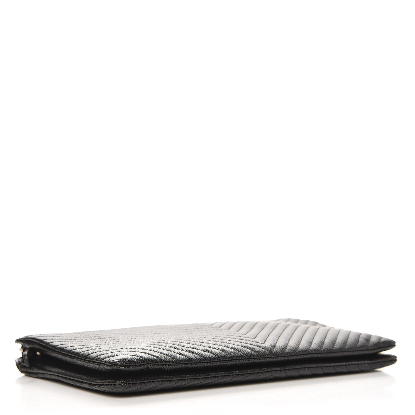 Caviar Chevron Quilted Large Zipped Clutch Black