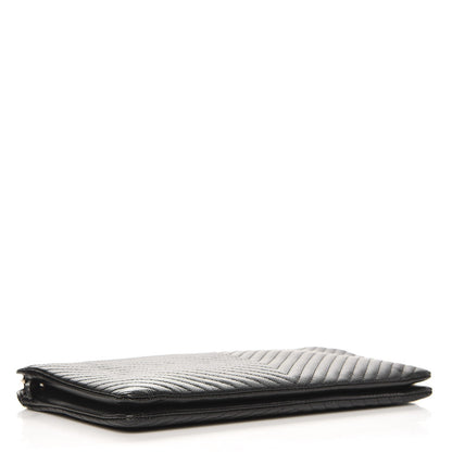 Chanel Caviar Chevron Quilted Large Zipped Clutch Black 4 of 10