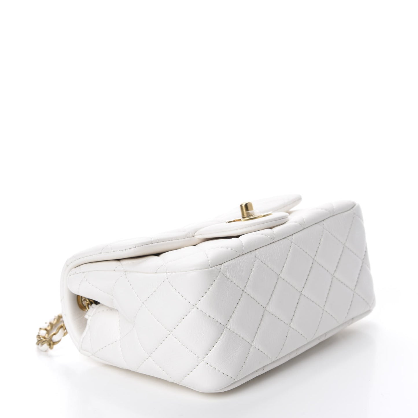 Lambskin Quilted Mini Pearl Crush Flap White
