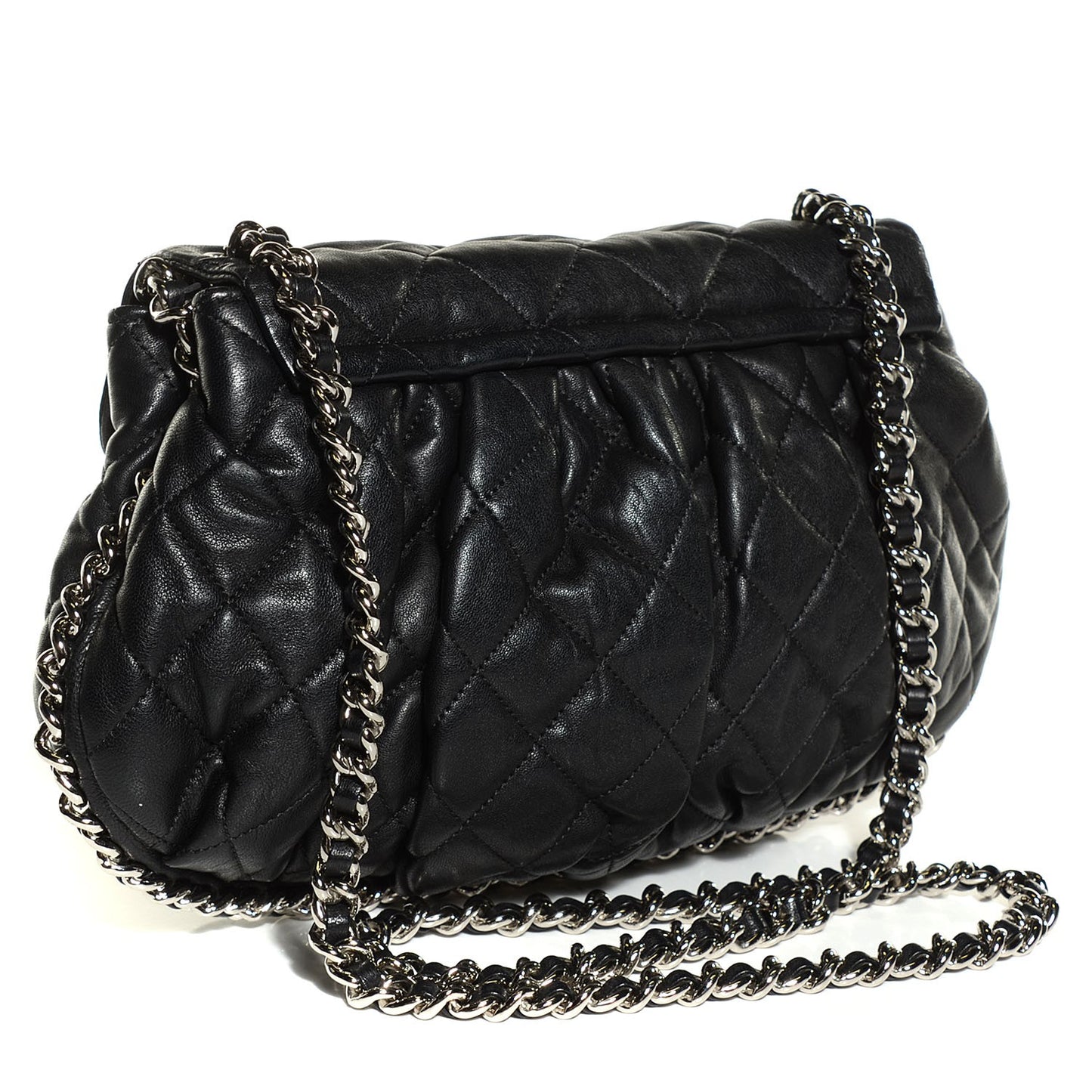 Crumpled Lambskin Quilted Medium Chain Around Messenger Black