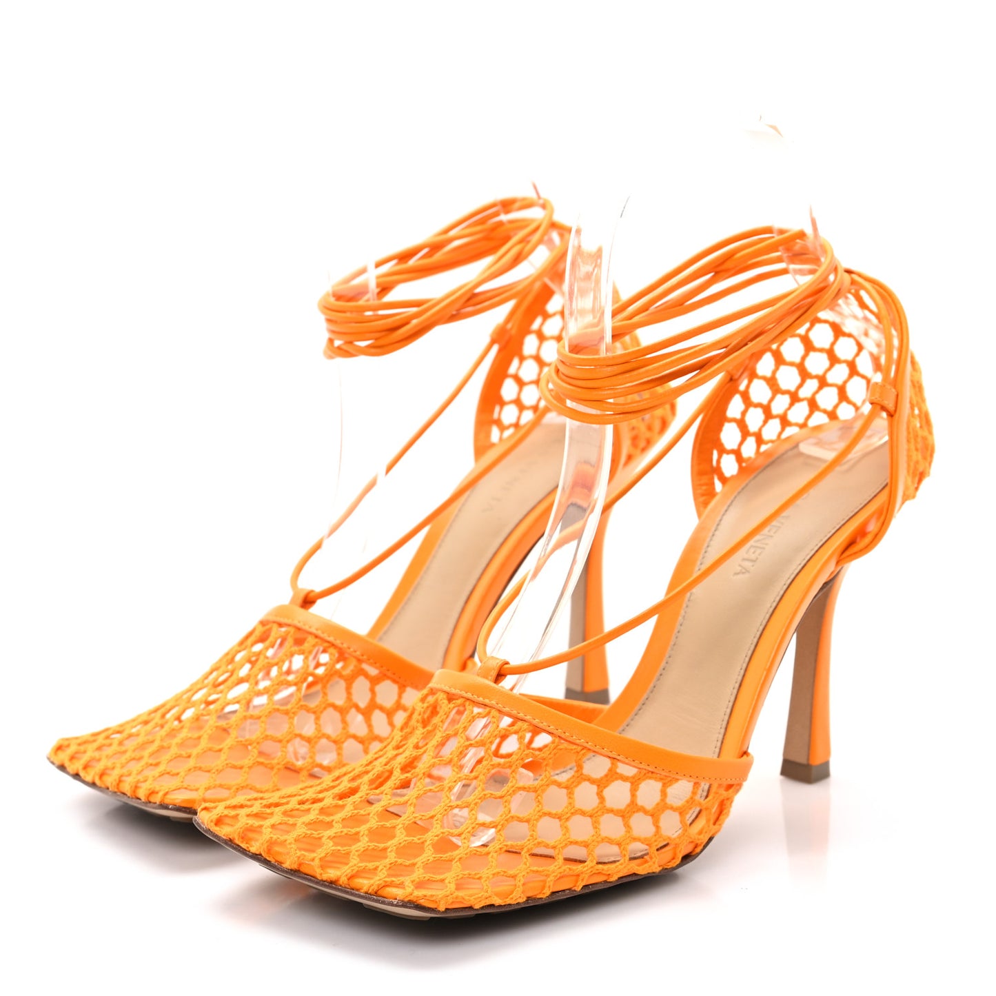 Mesh Nappa Stretch Ankle Tie Sandals 38.5 Tangerine