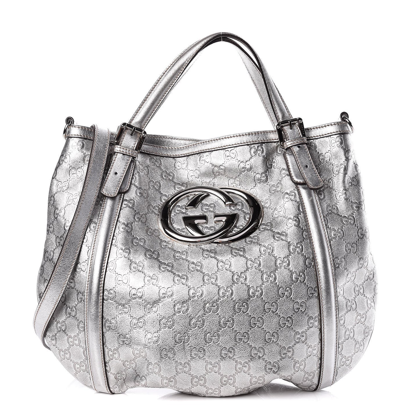 Metallic Guccissima Medium Britt Tote Silver