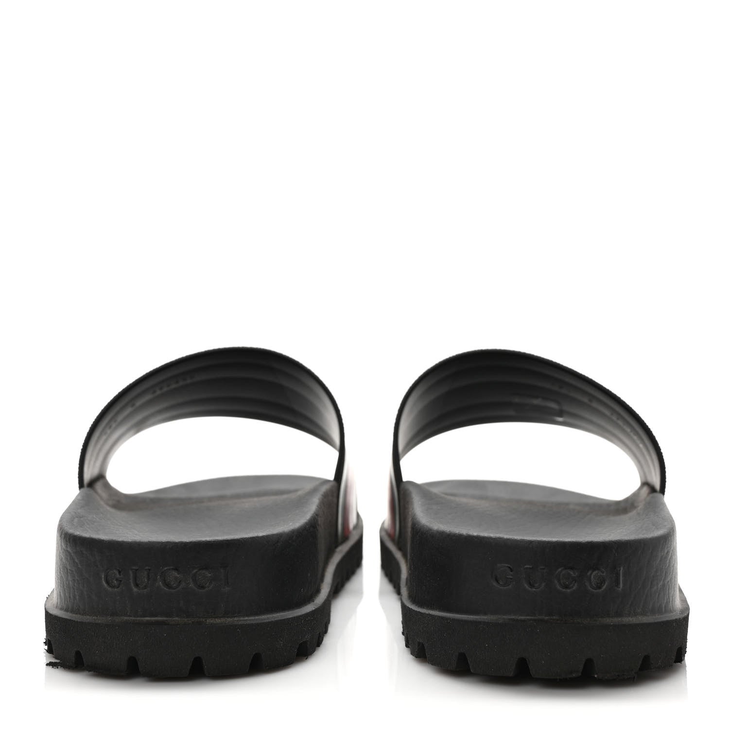 Gucci Rubber Web Mens Lug Sole Slide Sandals 8 Black Green Red 5 of 9