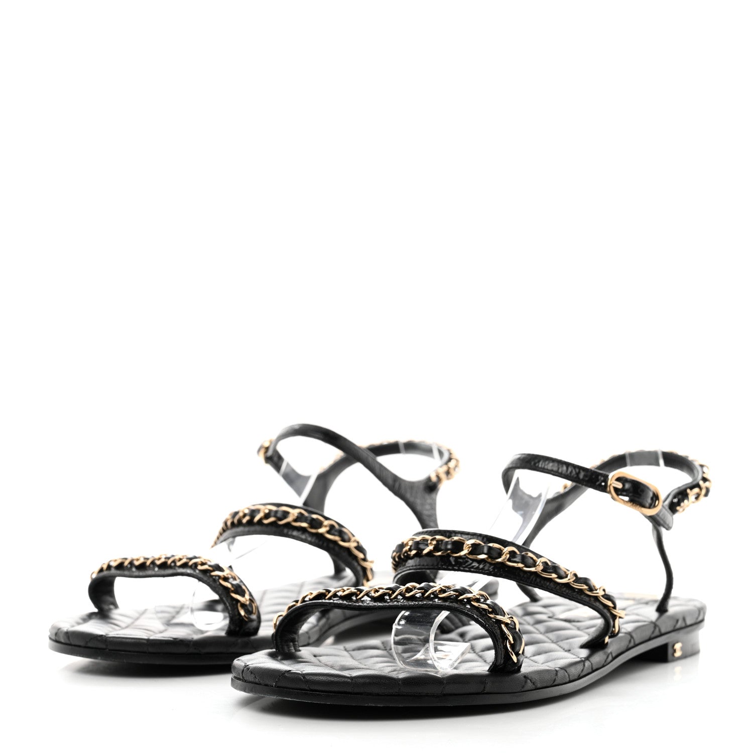 Chanel Aged Calfskin Chain Sandals 41 Black 3 of 8