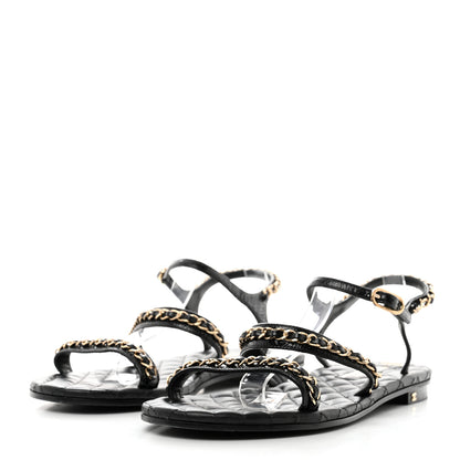 Chanel Aged Calfskin Chain Sandals 41 Black 3 of 8