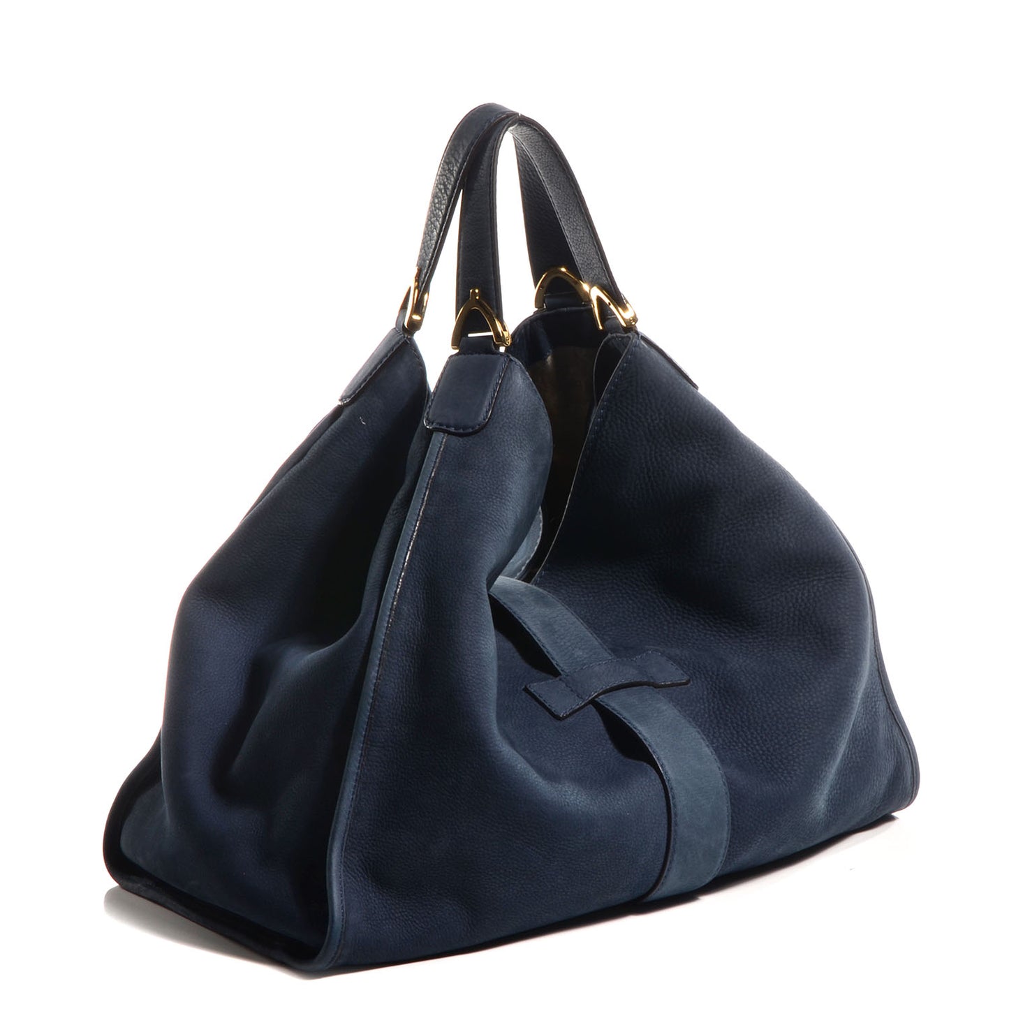 Nubuck Large Soft Stirrup Shoulder Bag Navy