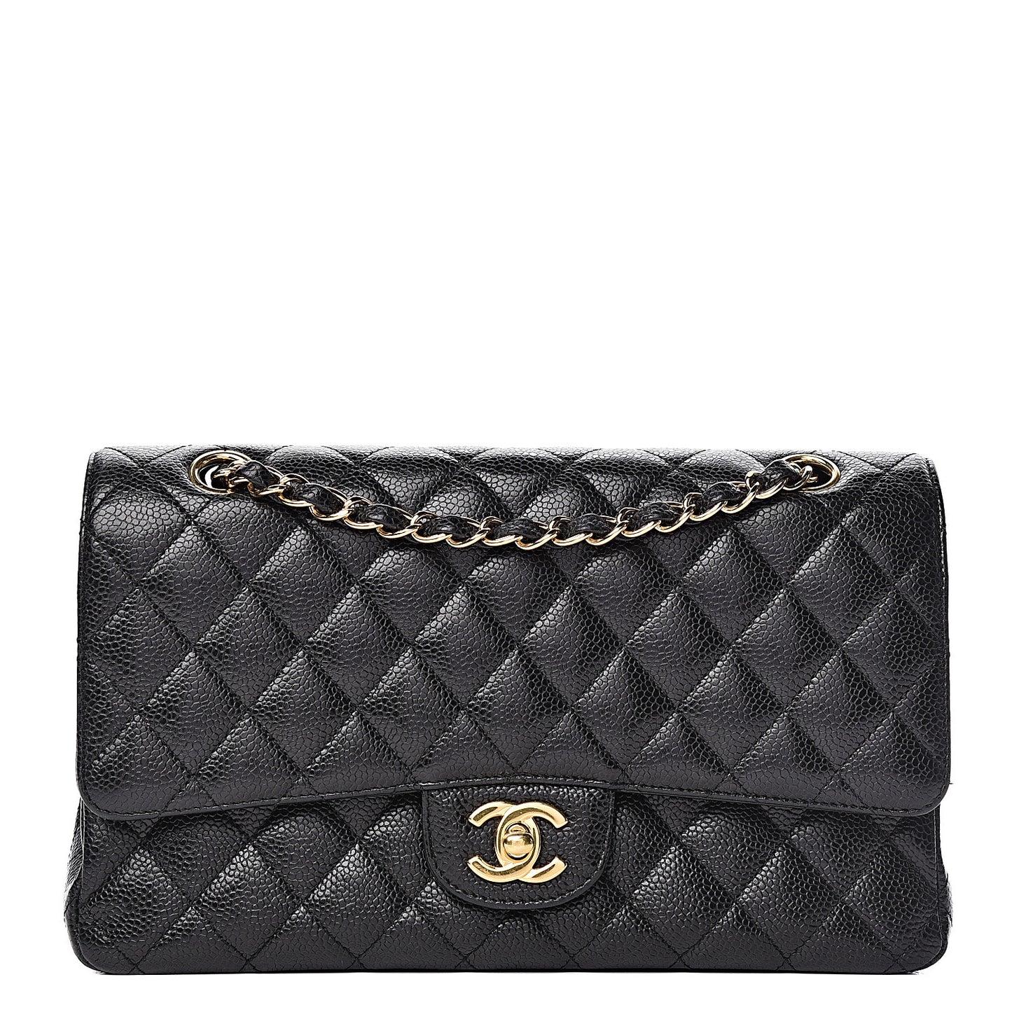 Caviar Quilted Medium Double Flap Black