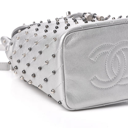 Chanel Metallic Lambskin Chevron Quilted Studded Stud Wars Backpack Silver 8 of 10