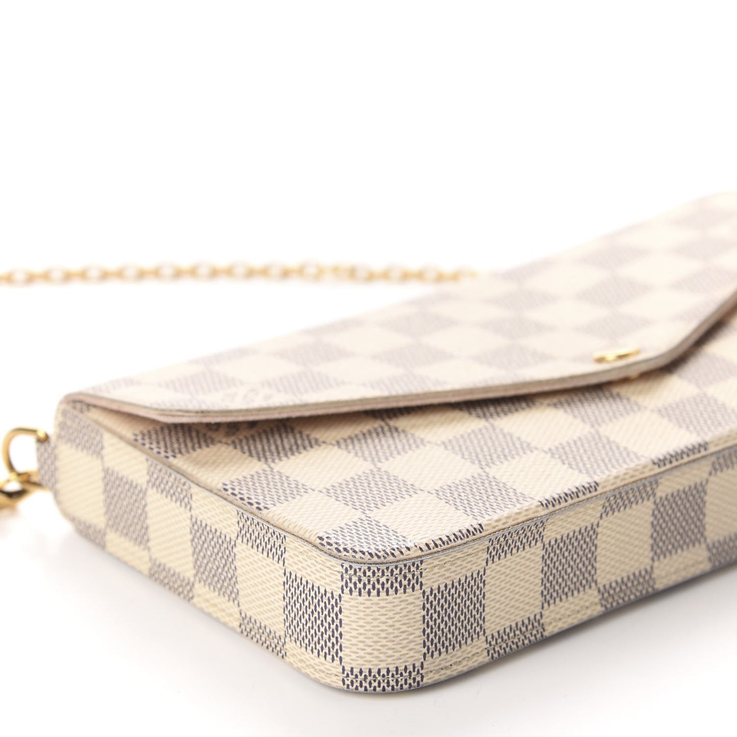 Damier Azur Pochette Felicie Chain Wallet Rose Ballerine
