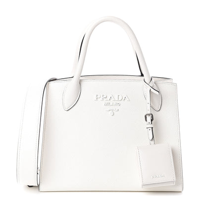 Prada Saffiano Cuir Calfskin Small Monochrome Top Handle Tote White 1 of 8