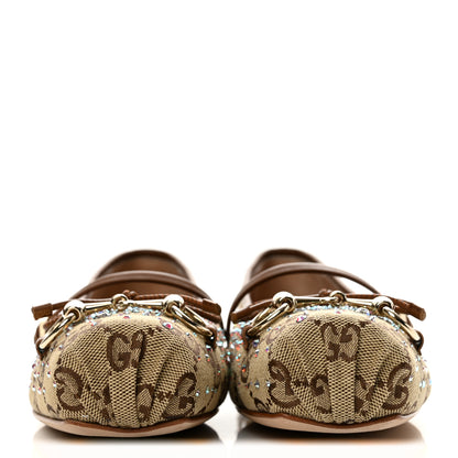 Gucci GG Monogram Crystal Horsebit Bow Ballet Flats 37 Beige Ebony Sundial 3 of 9