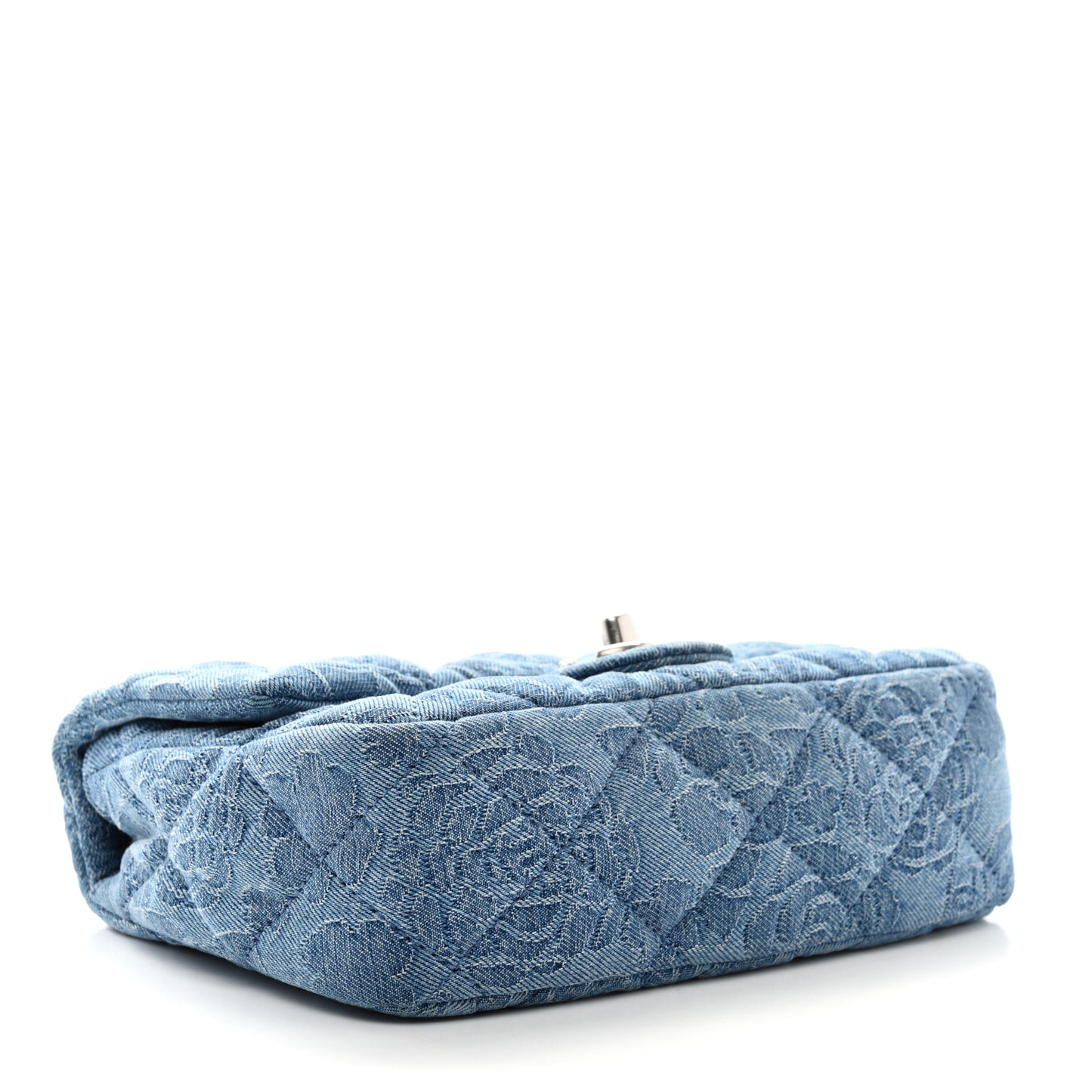 Denim Quilted Camellia Sweetheart Mini Flap Blue