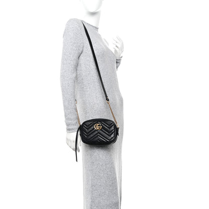 Gucci Calfskin Matelasse Mini GG Marmont Chain Shoulder Bag Black 2 of 12
