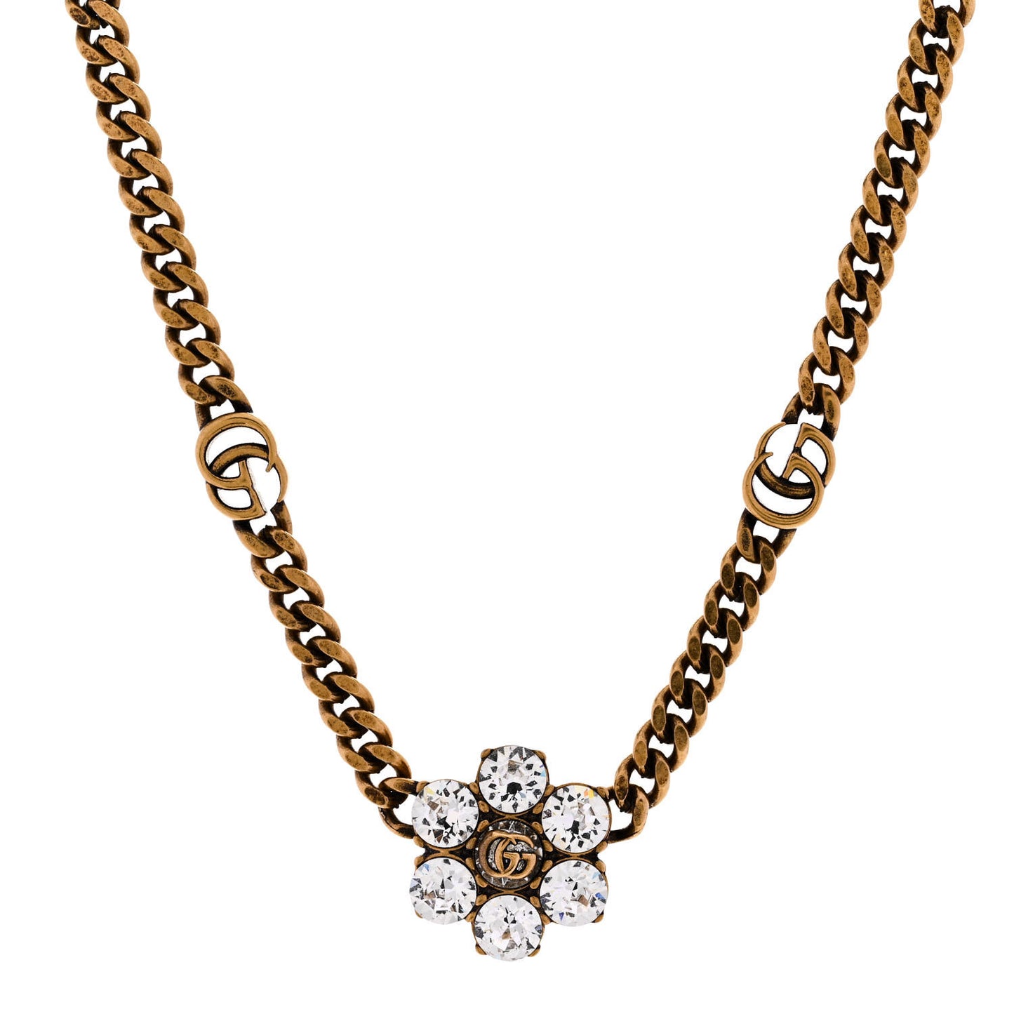 Metal Crystal Double G Necklace Aged Gold