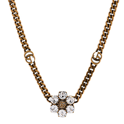 Gucci Metal Crystal Double G Necklace Aged Gold 1 of 6