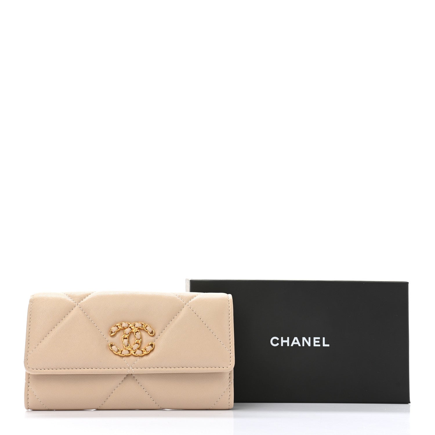Chanel Shiny Goatskin Quilted Chanel 19 Flap Wallet Beige 9 of 9