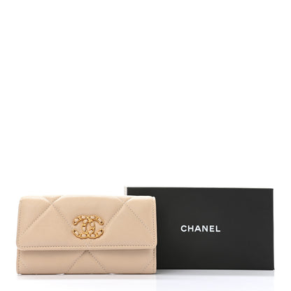 Chanel Shiny Goatskin Quilted Chanel 19 Flap Wallet Beige 9 of 9