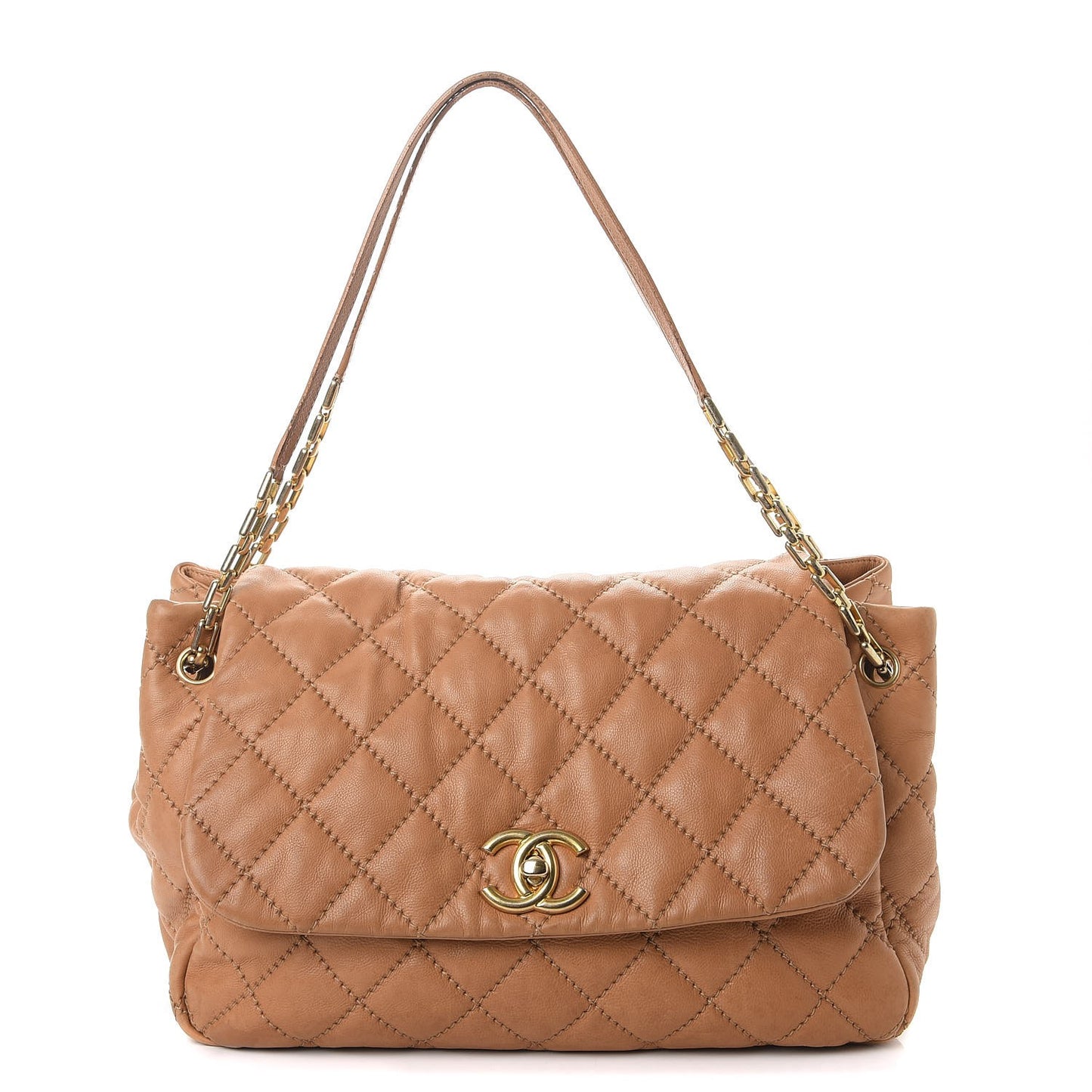 Calfskin Quilted Jumbo Retro Chain Accordion Flap Dark Beige