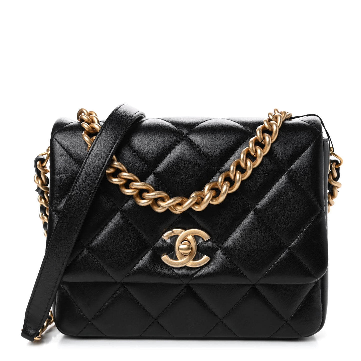 Lambskin Quilted Mini Side Note Flap Black