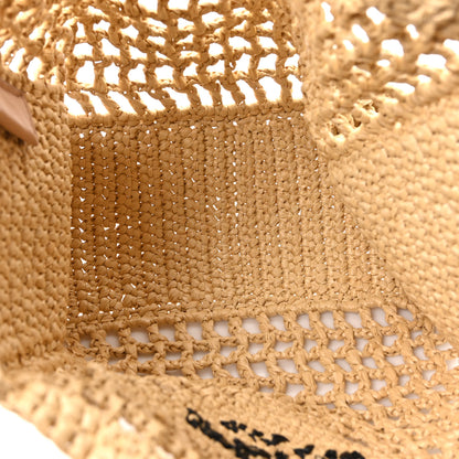 Prada Yarn Raffia Effect Crochet Logo Embroidered Small Tote Bag Naturale 5 of 9