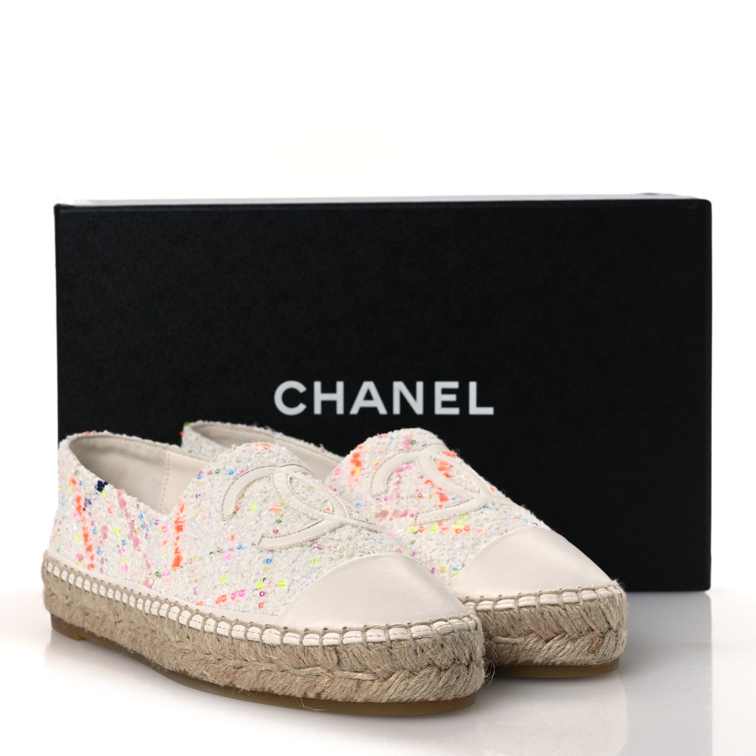 Chanel Glittered Tweed Lambskin CC Espadrilles 36  White Multicolor 11 of 11
