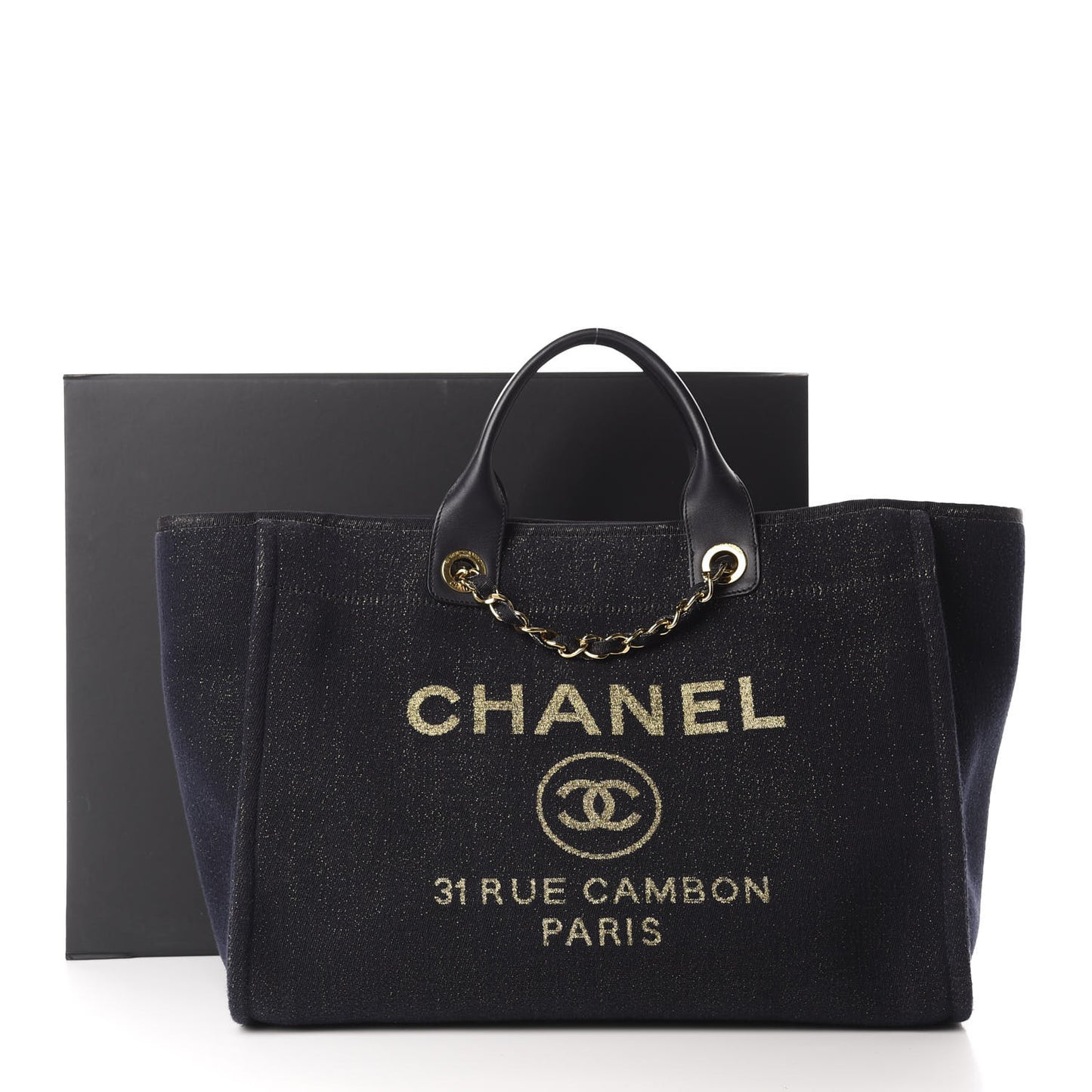 Lurex Canvas Medium Deauville Tote Navy Blue Gold