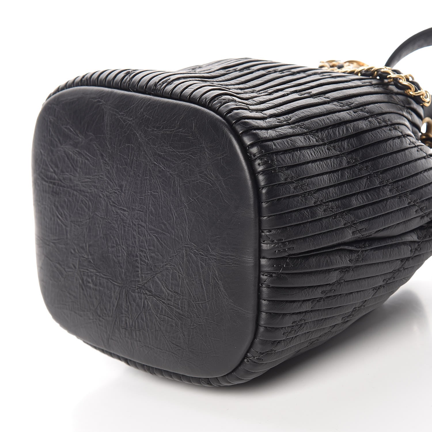 Chanel Iridescent Crumpled Calfskin Coco Pleats Small Drawstring Bag Black 6 of 9