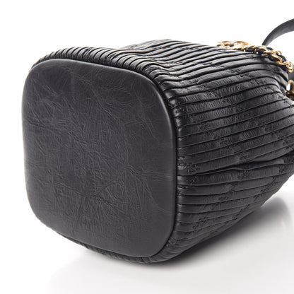 Chanel Iridescent Crumpled Calfskin Coco Pleats Small Drawstring Bag Black 6 of 9