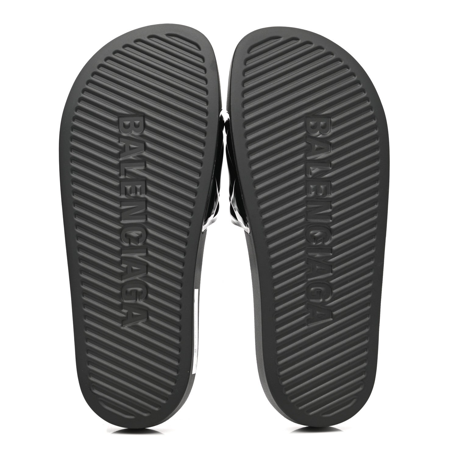 Balenciaga Patent Rubber Logo Womens Pool Slide Sandals 39 Black White 5 of 8