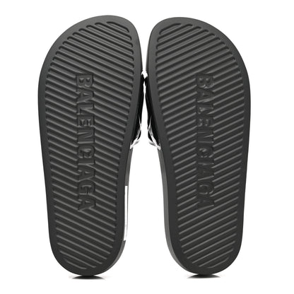 Balenciaga Patent Rubber Logo Womens Pool Slide Sandals 39 Black White 5 of 8