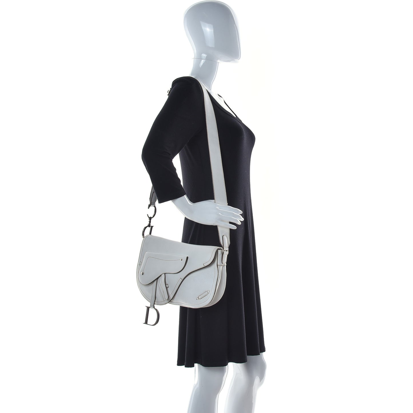 Grained Calfskin Saddle Pouch White