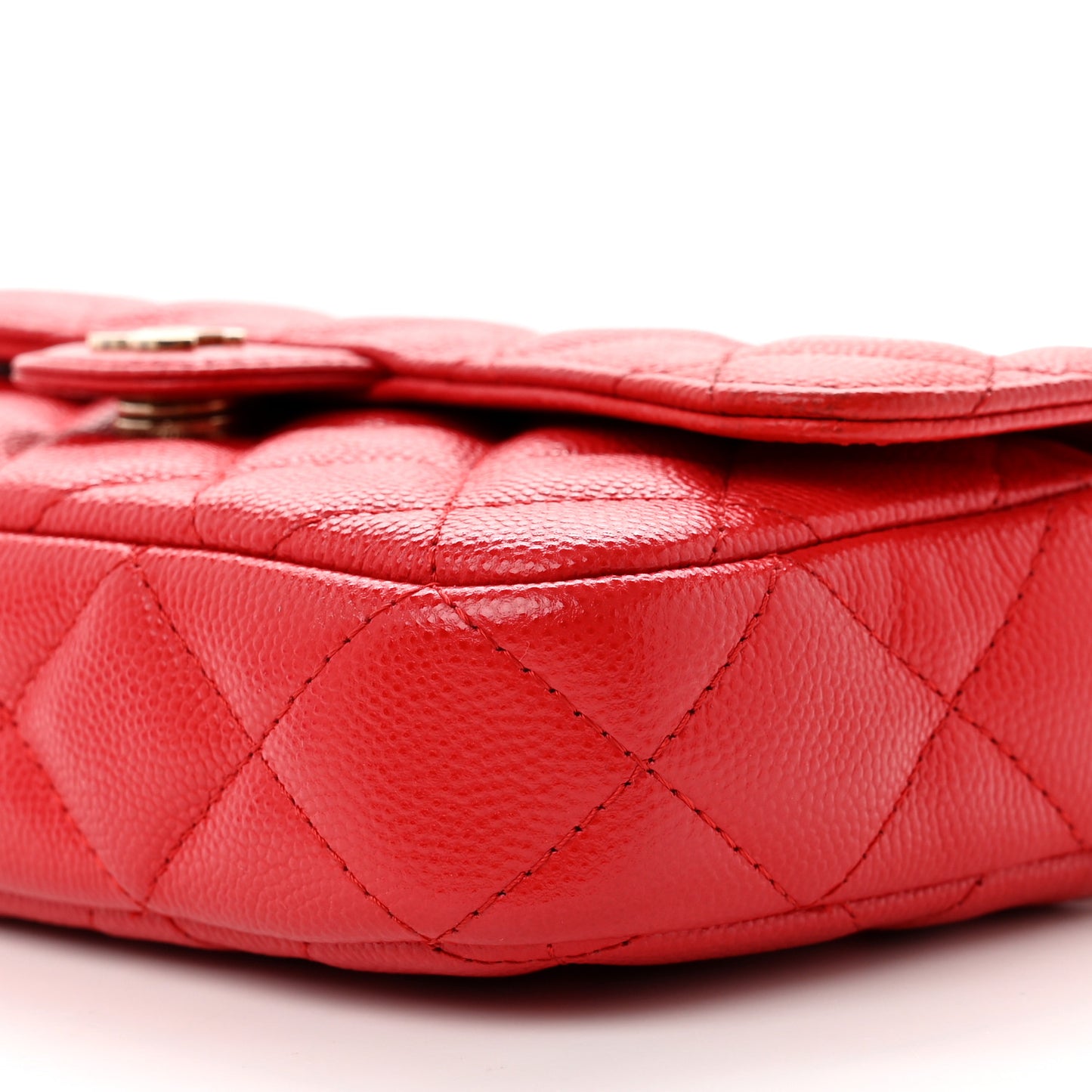 Caviar Quilted Flap Phone Holder With Chain Red