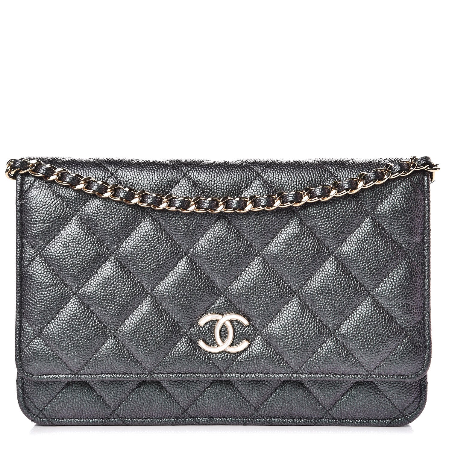 Chanel Iridescent Caviar Quilted Wallet On Chain WOC Black 1 of 12
