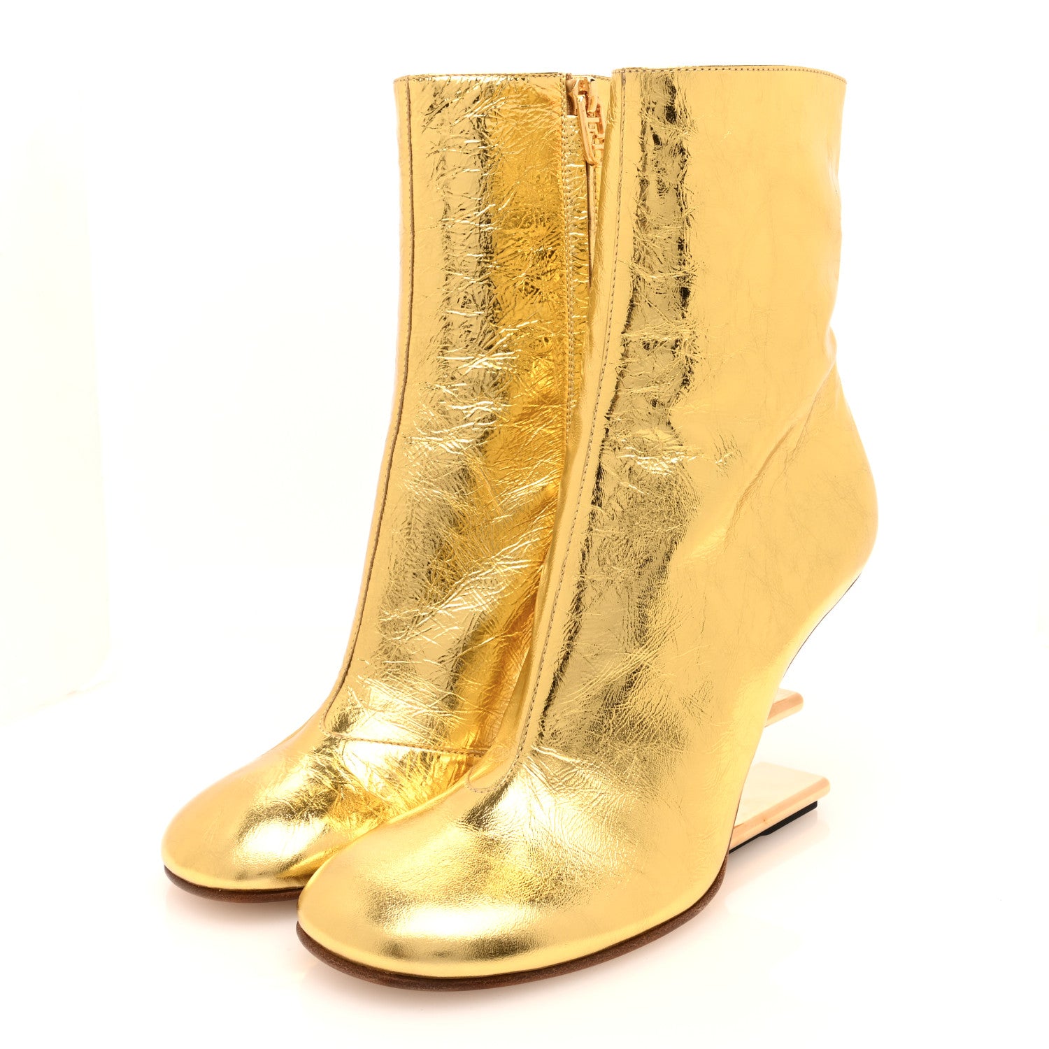 Fendi Laminated Craquele Nappa Fendi First 95mm Booties 38 Gold 2 of 7