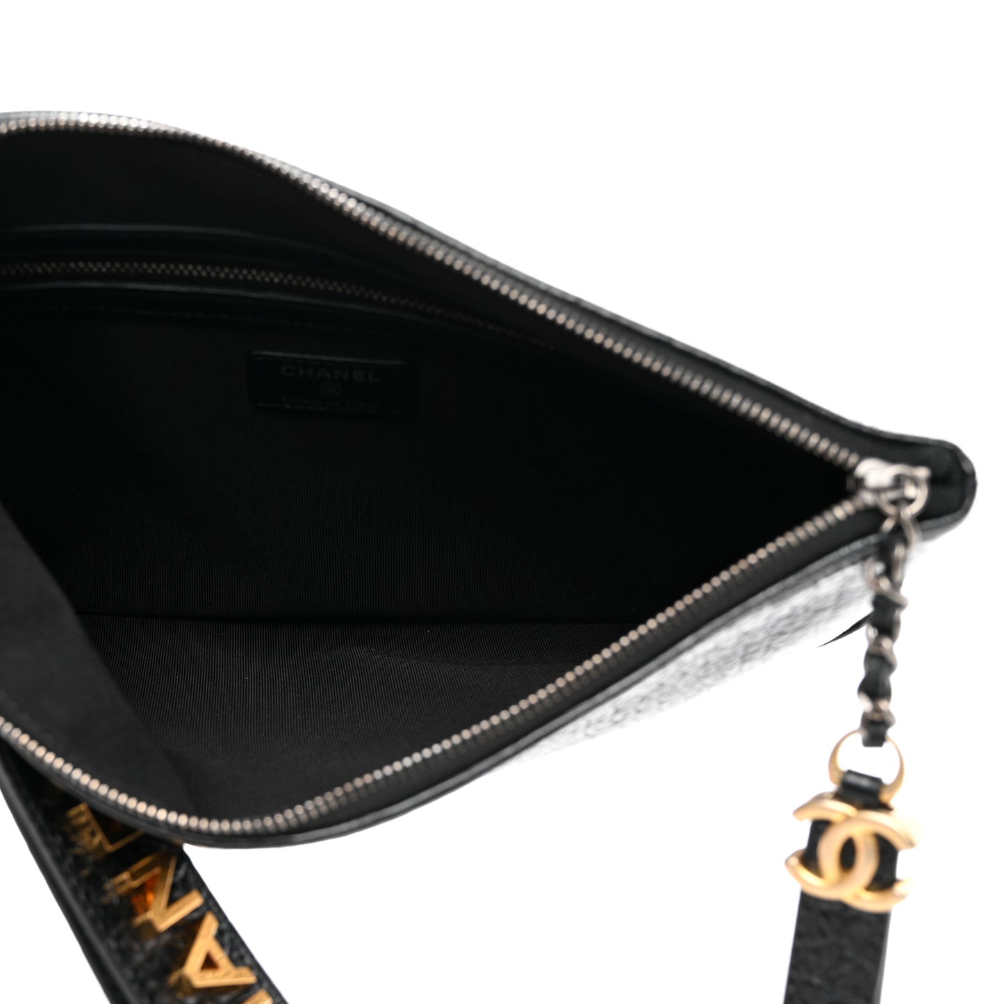 Calfskin Crocodile Embossed Quilted Medium Gabrielle Cosmetic Case Black