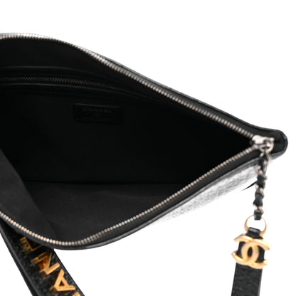 Chanel Calfskin Crocodile Embossed Quilted Medium Gabrielle Cosmetic Case Black 6 of 8