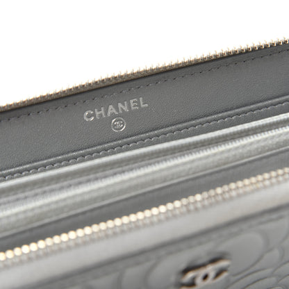 Chanel Metallic Lambskin Camellia Crystal Large Gusset Zip Around Wallet Silver 6 of 9