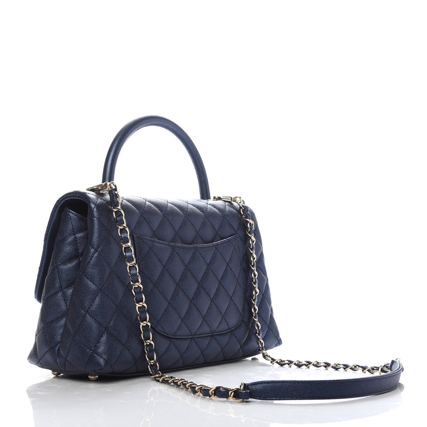 Iridescent Caviar Quilted Small Coco Handle Flap Dark Blue
