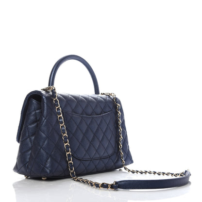 Chanel Iridescent Caviar Quilted Small Coco Handle Flap Dark Blue 3 of 10