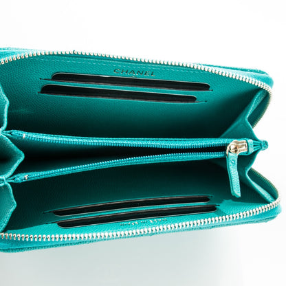 Chanel Caviar Quilted Small Zip Around Wallet Turquoise 5 of 8
