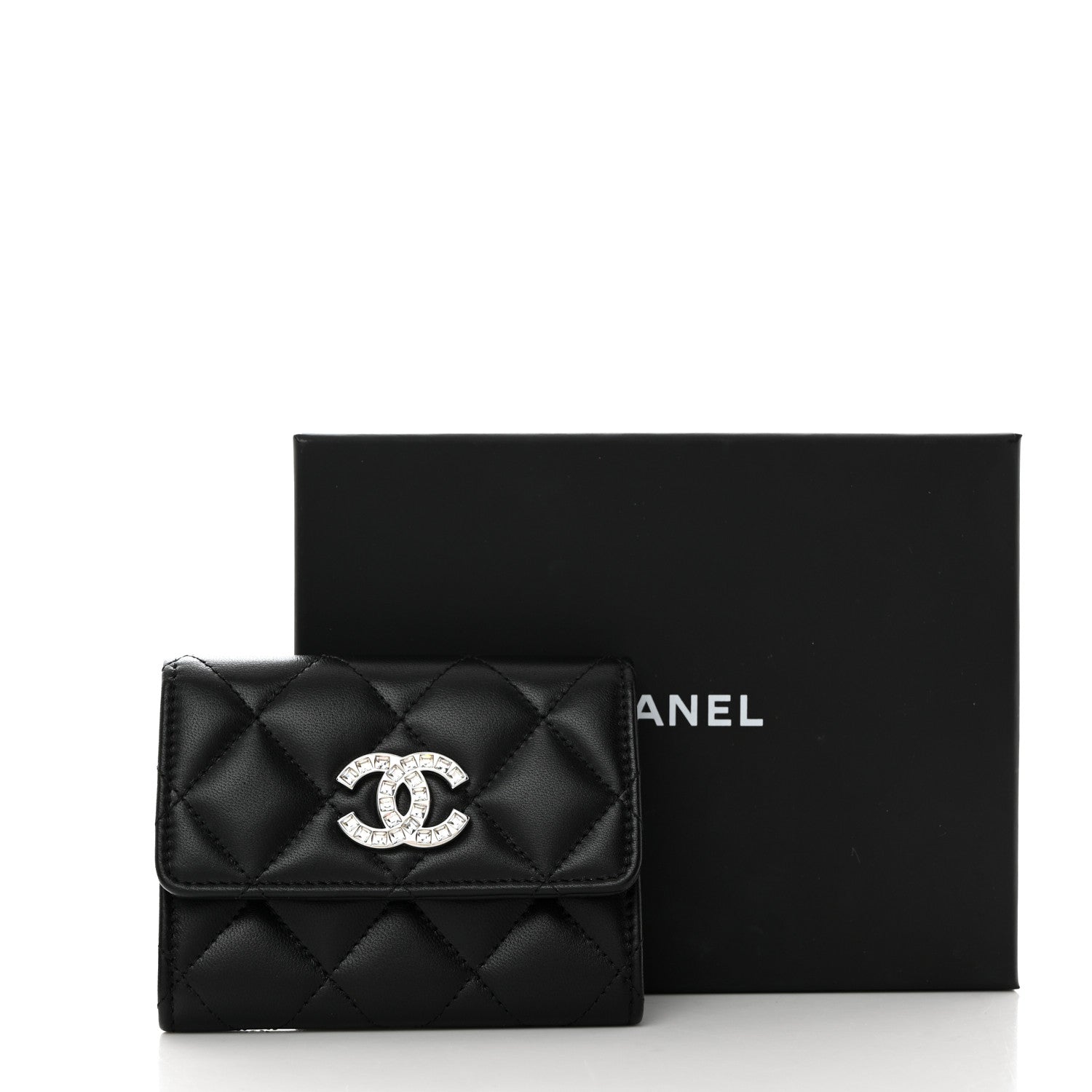 Chanel Lambskin Quilted Flap Baguette Crystal Card Holder Wallet Black 9 of 9